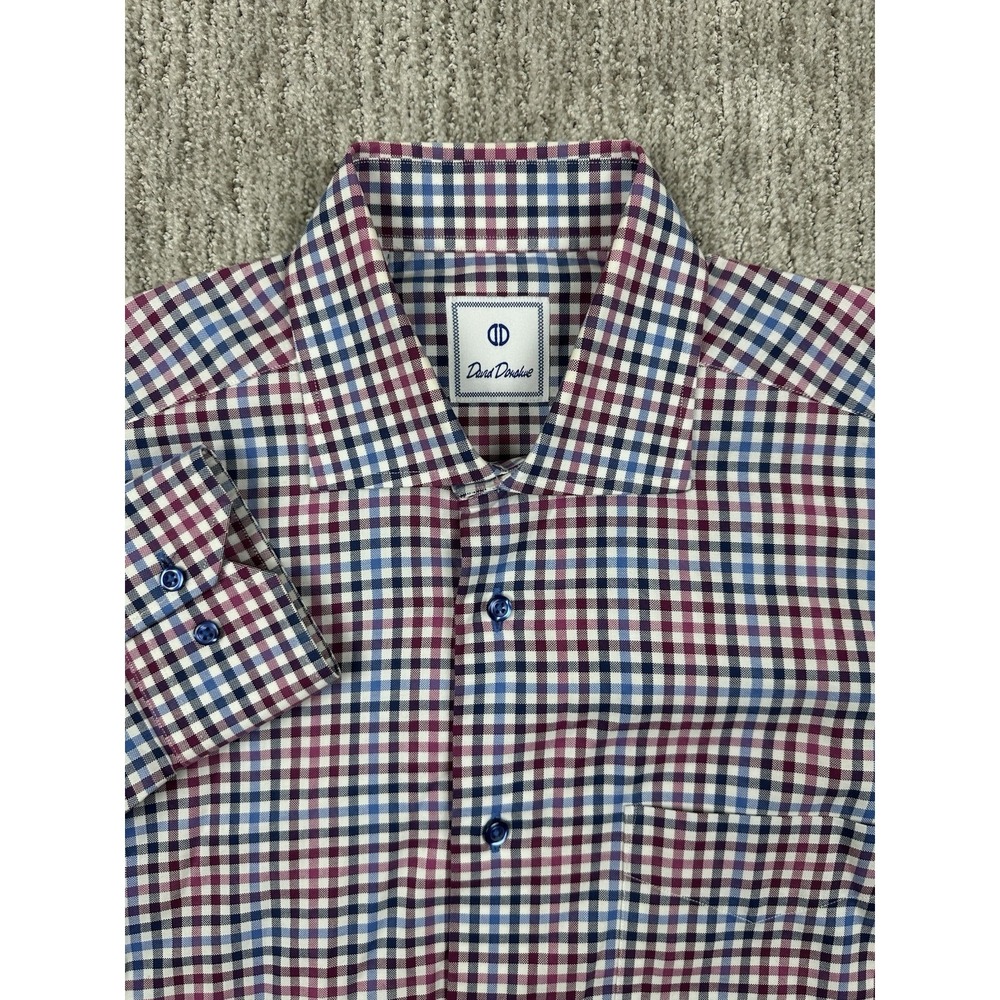 David Donahue Men's Purple‎ Blue White Check Button Down Shirt Size Medium
